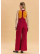 Red Womens Wide Leg Jumpsuit with Zipper Detail and Pockets 4673